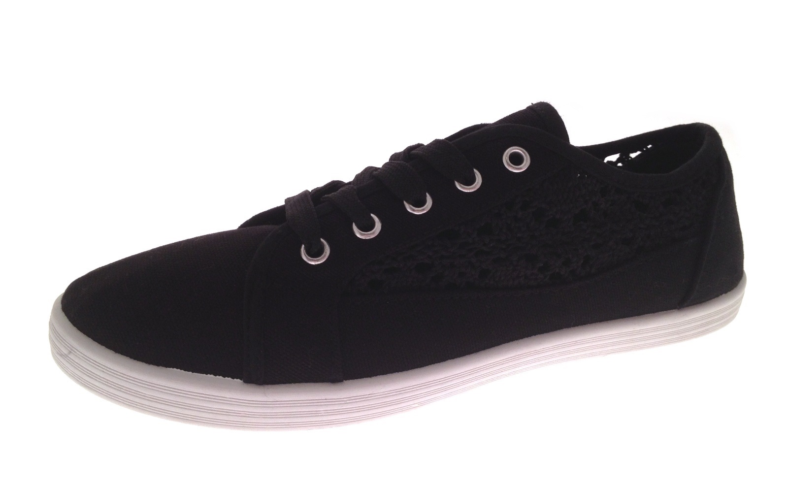 ladies black canvas plimsolls